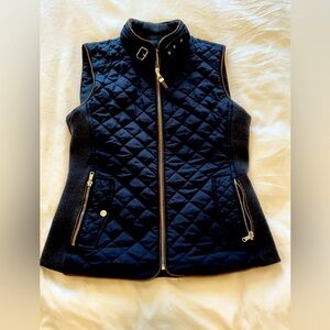 Navy Blue  Quilted Vest with Stand-Up Collar